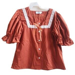 Vintage Kate Schorer Square Dance Rockabilly Rust Orange W/Puff Sleeves Size Lg